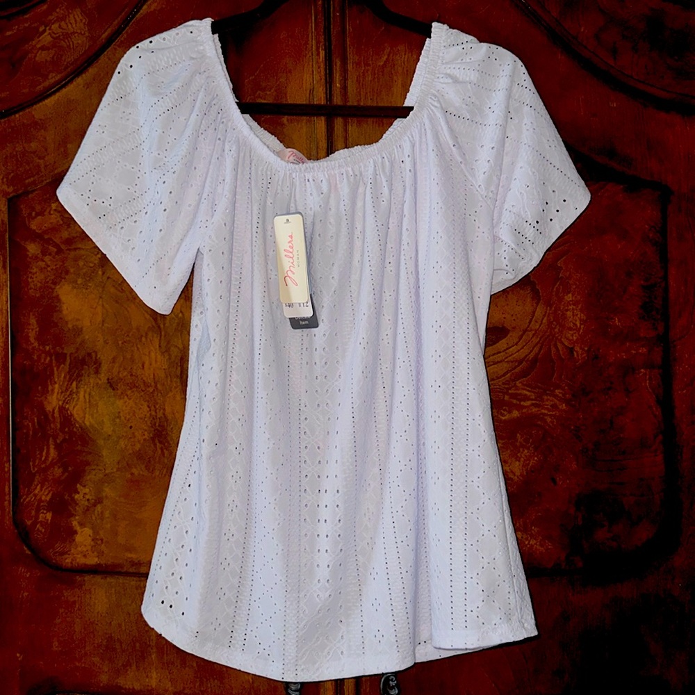 White Short Sleeve Eyelet Top